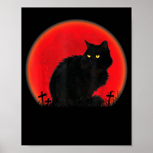Witch Cat Halloween Costume Blood Moon Black Cat Poster