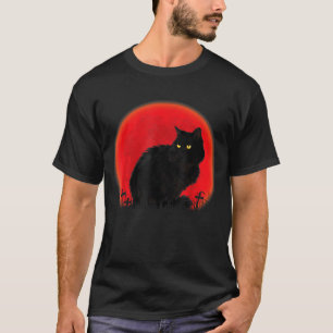 Witch Cat Halloween Costume Blood Moon Black Cat T-Shirt
