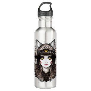 Witch Cat Halloween Creepy Cute Portrait 710 Ml Water Bottle