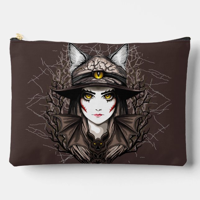 Witch Cat Halloween Creepy Cute Portrait Accessory Pouch (Front)