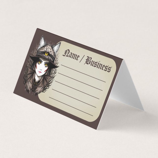 Witch Cat Halloween Creepy Cute Portrait Business Card (Front)