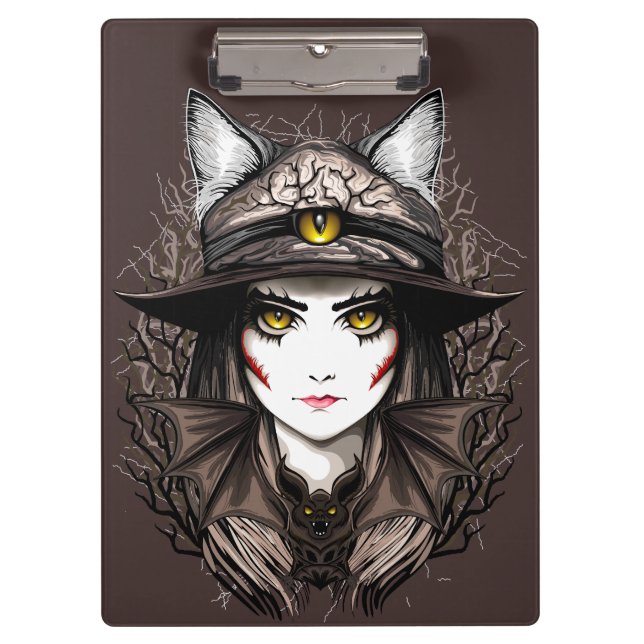 Witch Cat Halloween Creepy Cute Portrait Clipboard (Front)