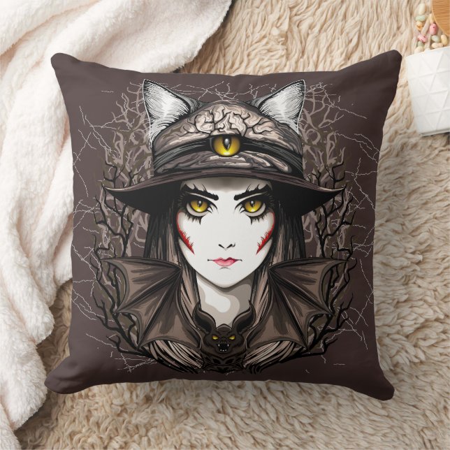 Witch Cat Halloween Creepy Cute Portrait Cushion (Blanket)