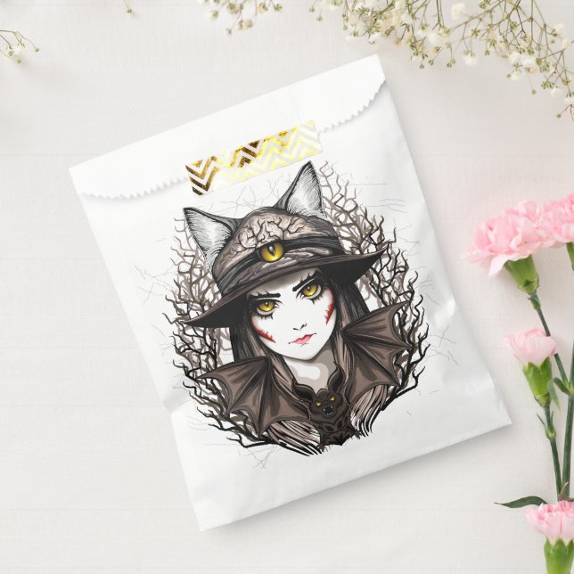 Witch Cat Halloween Creepy Cute Portrait Favour Bag (Sealed)