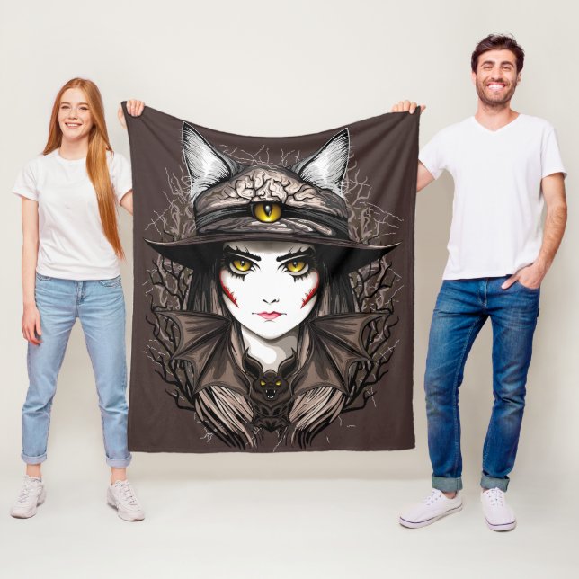 Witch Cat Halloween Creepy Cute Portrait Fleece Blanket (In Situ)