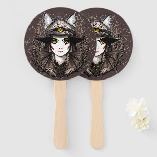 Witch Cat Halloween Creepy Cute Portrait Hand Fan