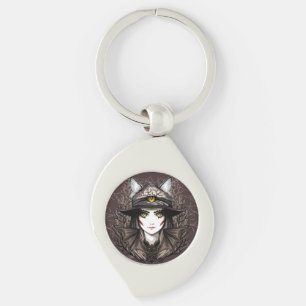 Witch Cat Halloween Creepy Cute Portrait Key Ring