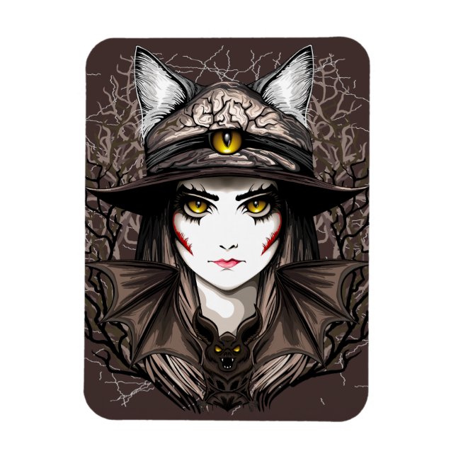 Witch Cat Halloween Creepy Cute Portrait Magnet (Vertical)
