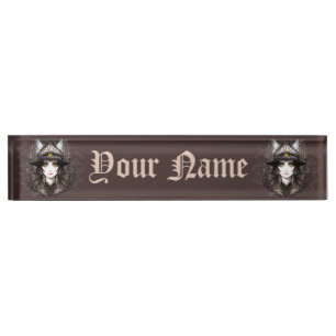 Witch Cat Halloween Creepy Cute Portrait Nameplate