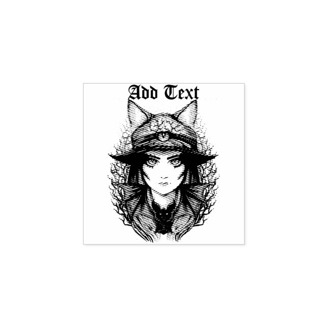 Witch Cat Halloween Creepy Cute Portrait Rubber Stamp (Imprint)