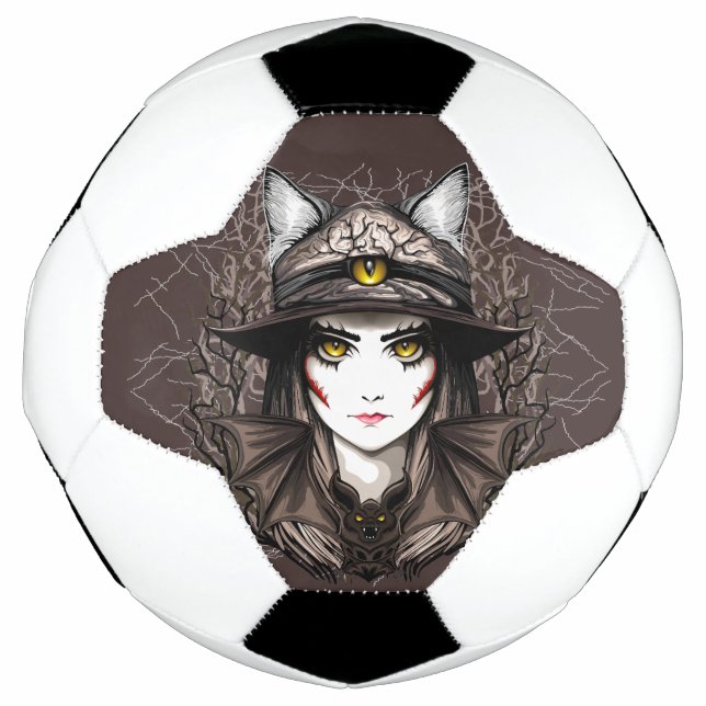 Witch Cat Halloween Creepy Cute Portrait Soccer Ball (Front)