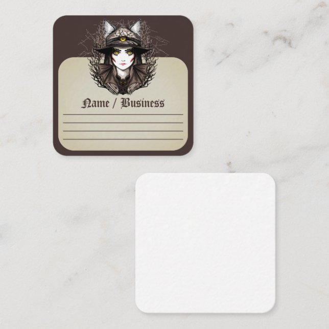 Witch Cat Halloween Creepy Cute Portrait Square Business Card (Front/Back)