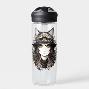 Witch Cat Halloween Creepy Cute Portrait Water Bottle