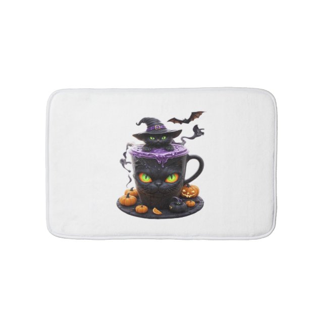 Witch Cat Halloween Latte – Creepy Cute Coffee wit Bath Mat (Front)