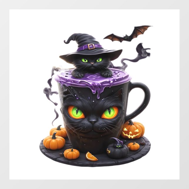 Witch Cat Halloween Latte  Creepy Cute Coffee with (Sheet)