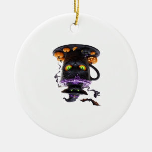 Witch Cat Halloween Latte Creepy Cute Coffee with Ceramic Ornament