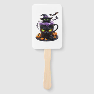 Witch Cat Halloween Latte Creepy Cute Coffee with Hand Fan