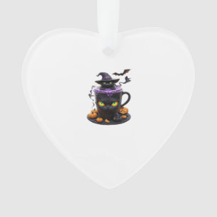 Witch Cat Halloween Latte Creepy Cute Coffee with Ornament