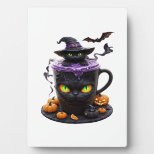 Witch Cat Halloween Latte Creepy Cute Coffee with Plaque
