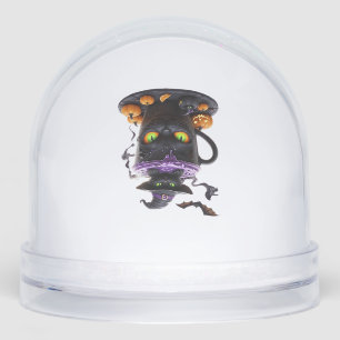 Witch Cat Halloween Latte  Creepy Cute Coffee with Snowglobe