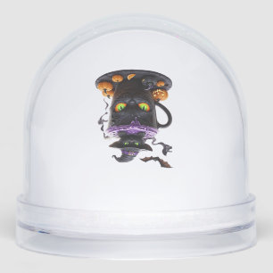 Witch Cat Halloween Latte  Creepy Cute Coffee with Snowglobe