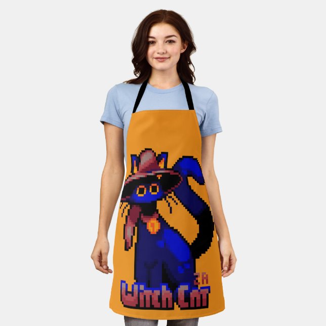 Witch Cat, Halloween Pixel Art Apron (Worn)