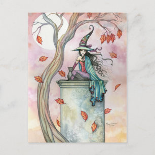 Witch Cat Halloween Postcard by Molly Harrison