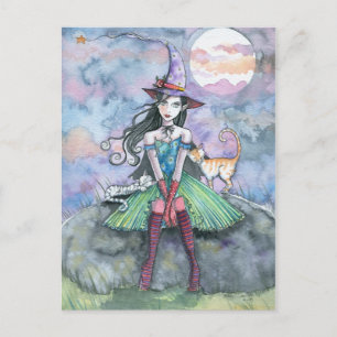 Witch Cat Halloween Postcard 'Sweet and Sour'