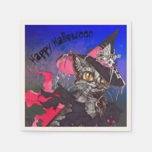 Witch Cat Happy Halloween Napkin
