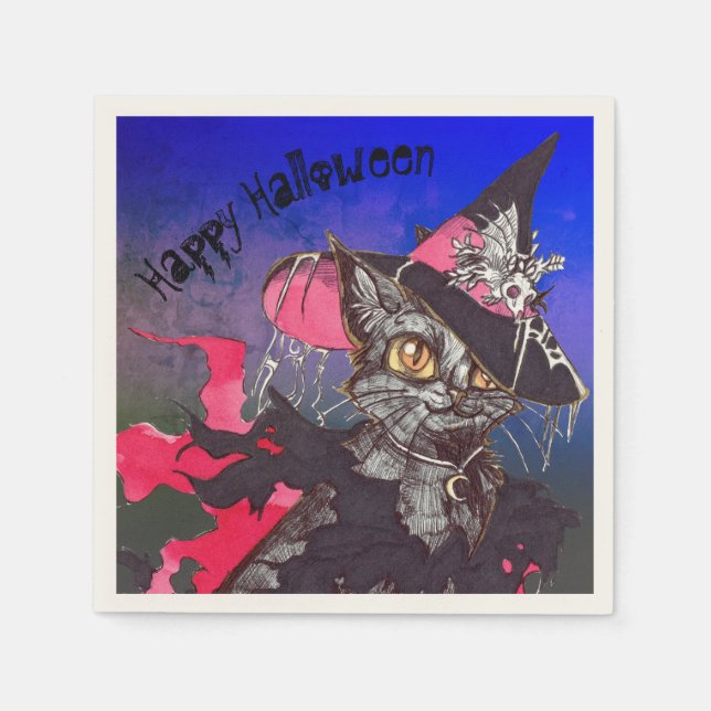 Witch Cat Happy Halloween Napkin (Front)