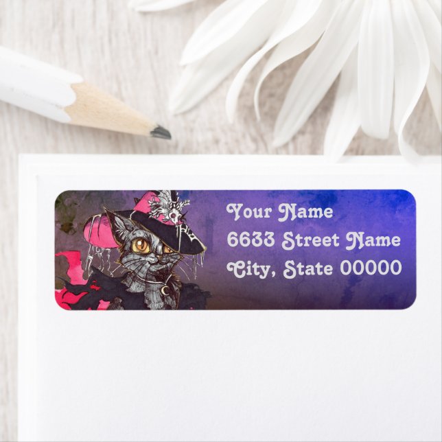 Witch Cat Happy Halloween Return Address Label (Insitu)