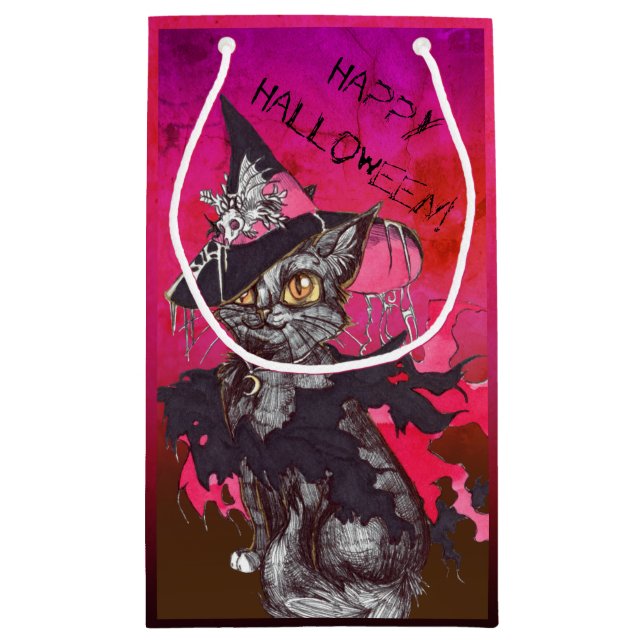 Witch Cat Happy Halloween Small Gift Bag (Back)
