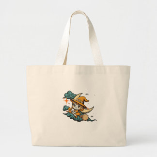 Witch & Cat Moonlight Flight Large Tote Bag