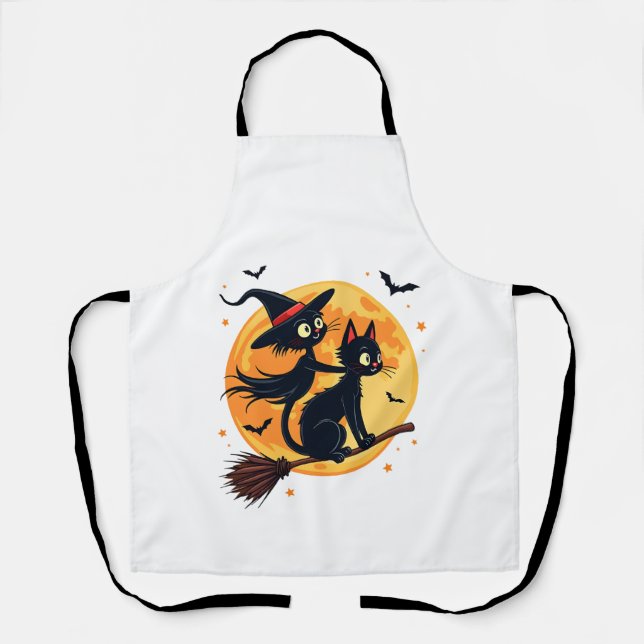 Witch Cat on a Broomstick � Halloween Night Vector Apron (Front)
