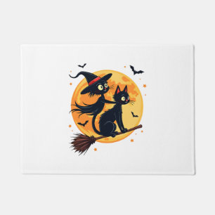 Witch Cat on a Broomstick � Halloween Night Vector Doormat