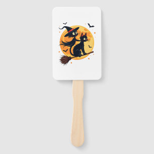 Witch Cat on a Broomstick � Halloween Night Vector Hand Fan