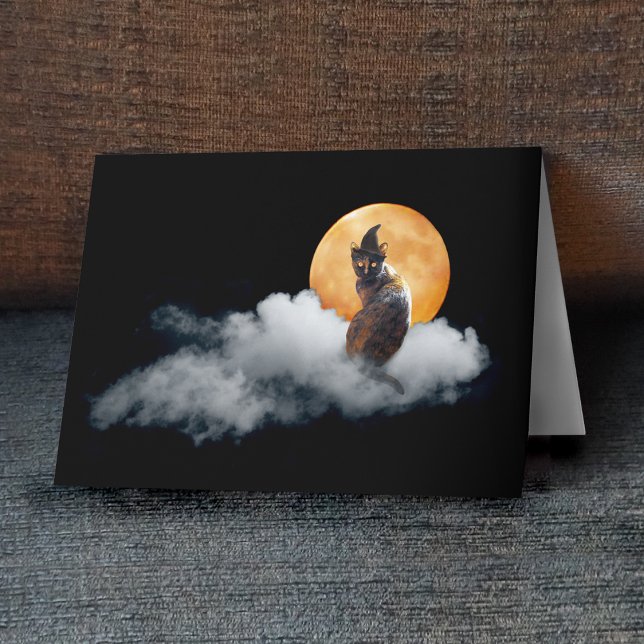 Witch Cat on Cloud Halloween Card (Creator Uploaded)