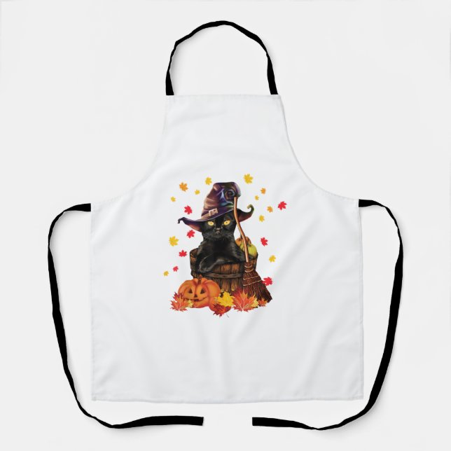 Witch Cat Pumpkin Fall Lover Funny Cat Gift for Me Apron (Front)