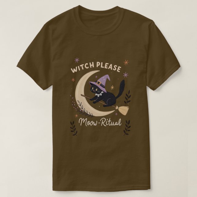 Witch Cat Riding Broomstick in Space Celestial T-S T-Shirt (Design Front)