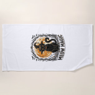 Witch Cat Shirt Vintage Halloween Moon Design_1 Beach Towel