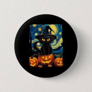 Witch Cat Starry Night Van Gogh Retro Halloween Ca 6 Cm Round Badge