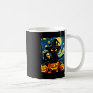 Witch Cat Starry Night Van Gogh Retro Halloween Ca Coffee Mug