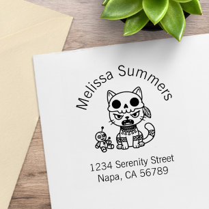Witch Cat Voodoo Doll Arch Address Rubber Stamp