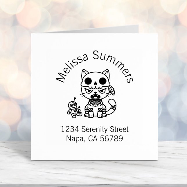 Witch Cat Voodoo Doll Arch Address Self-inking Stamp (Creator Uploaded)