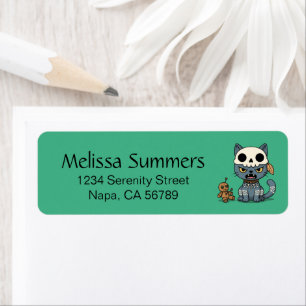 Witch Cat Voodoo Doll Green Return Address Label