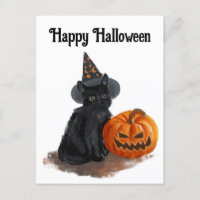 Witch Cat With Pumpkin Postcard