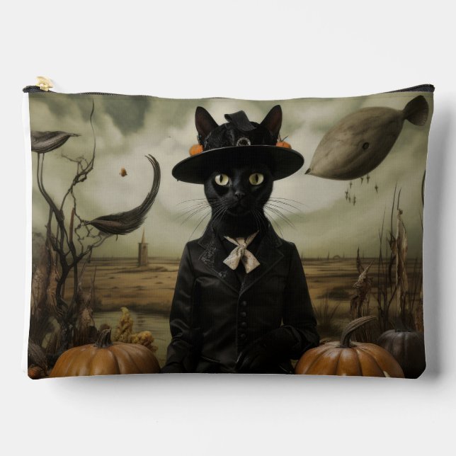 Witch Cat with Pumpkins  Accessory Pouch (Front)