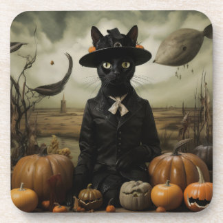 Witch Cat with Pumpkins Coaster