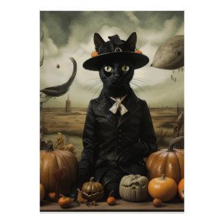 Witch Cat with Pumpkins Photo Print