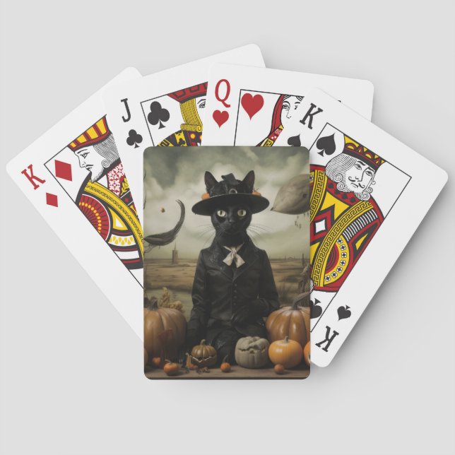 Witch Cat with Pumpkins  Playing Cards (Back)
